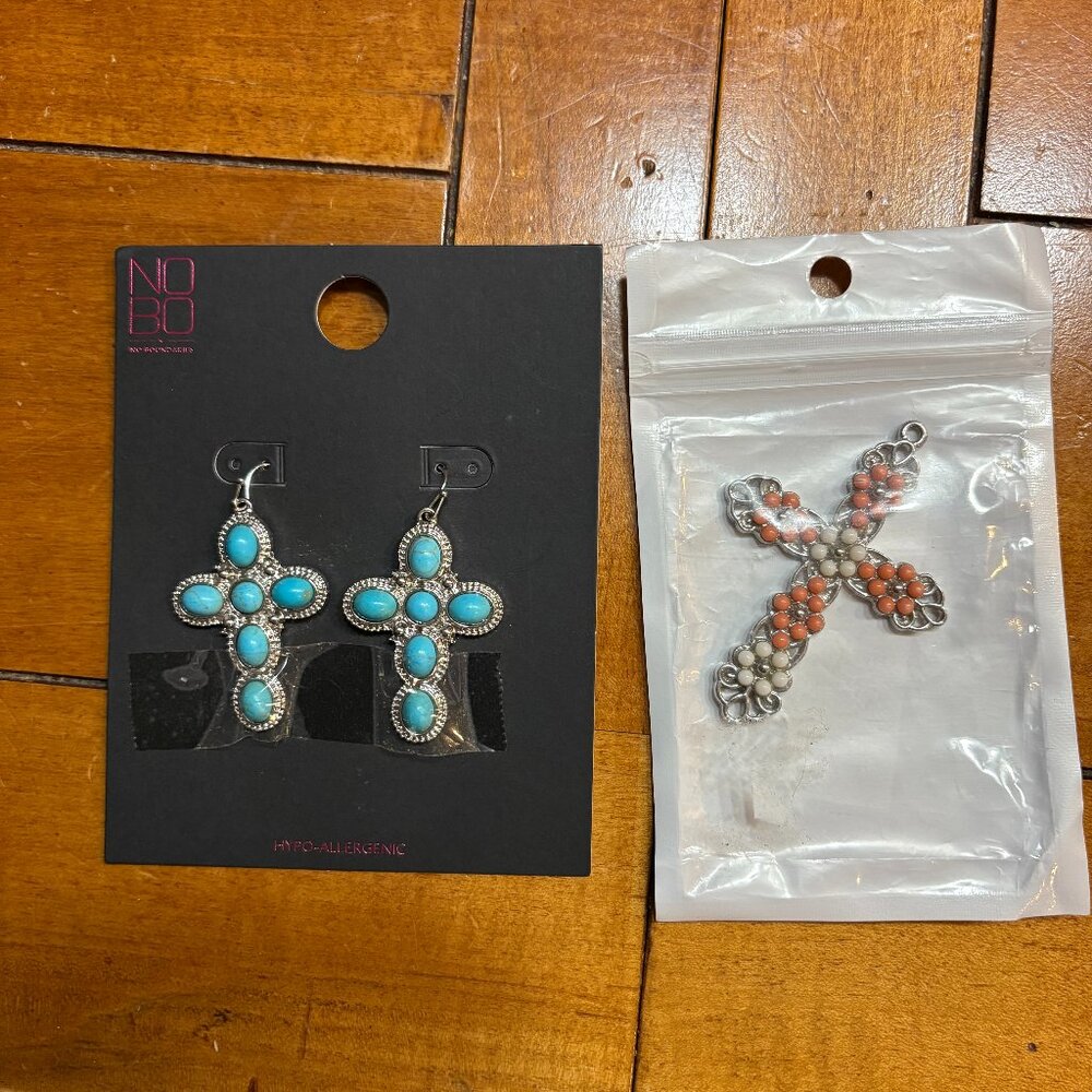 NWOT: CROSS Costume Jewelry: One Pair Earrings and One Pendant